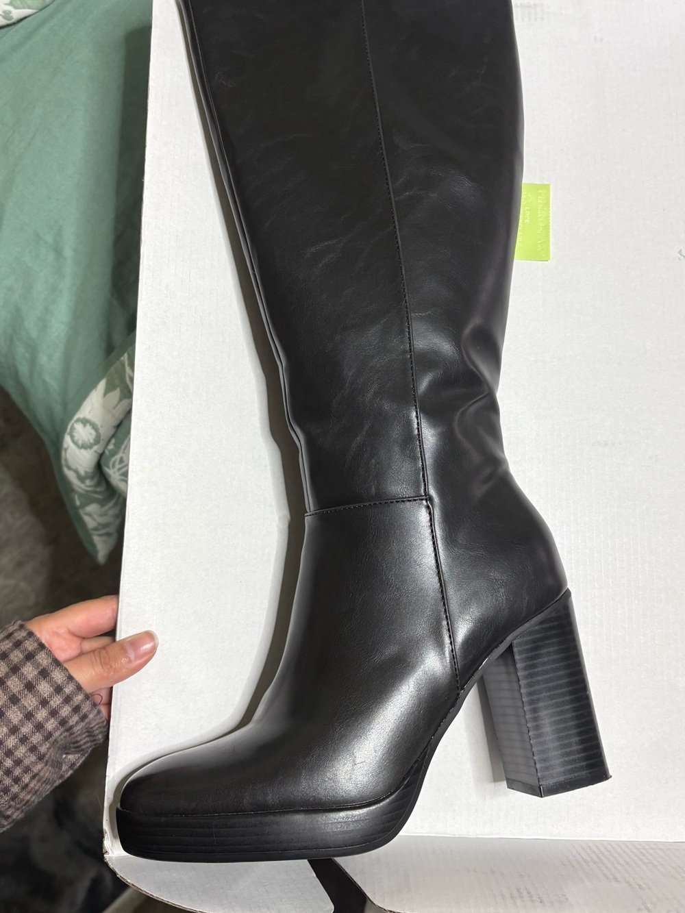 New York & Co Black Leather Knee-High Block Heel Boots